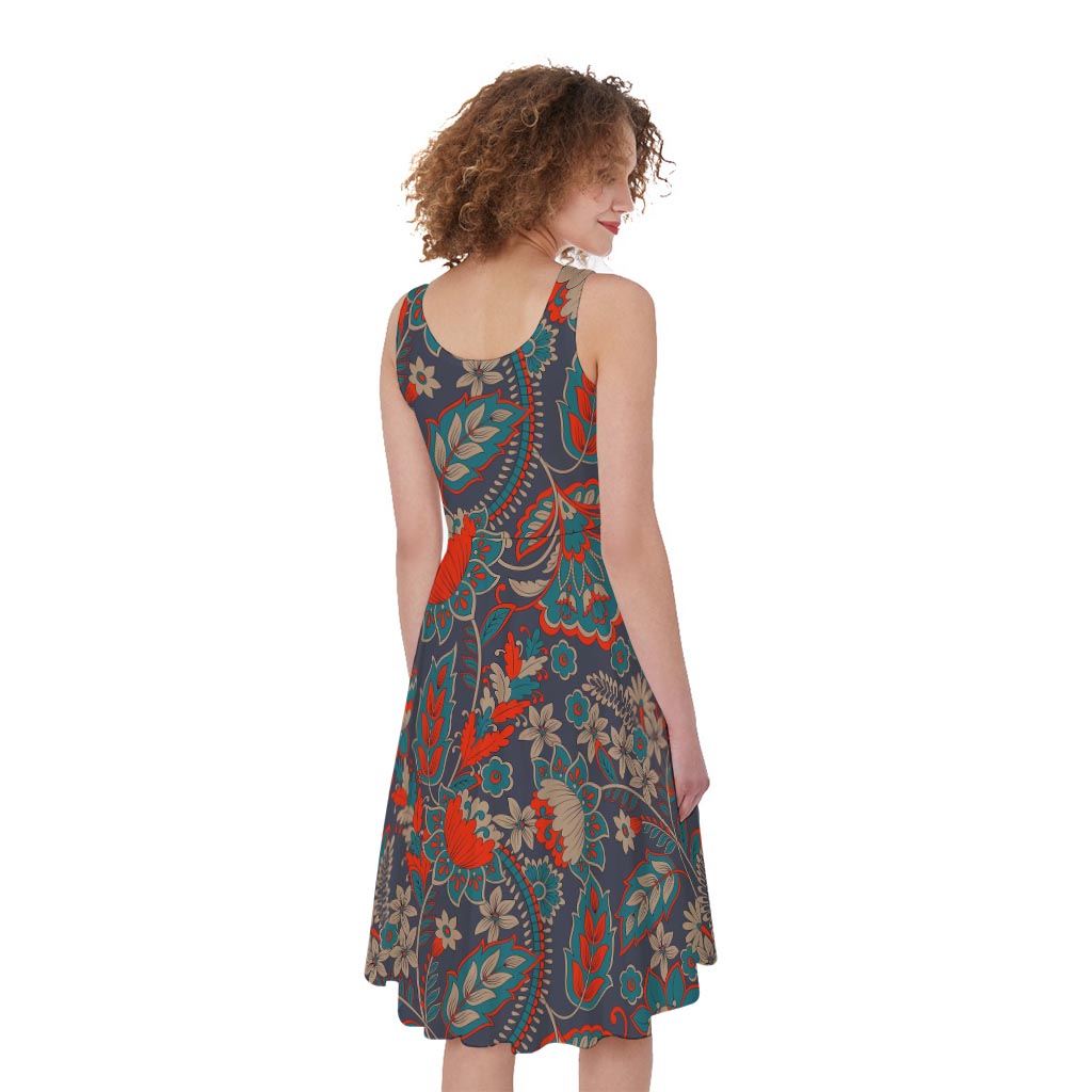 Retro Vintage Bohemian Floral Print Women's Sleeveless Dress