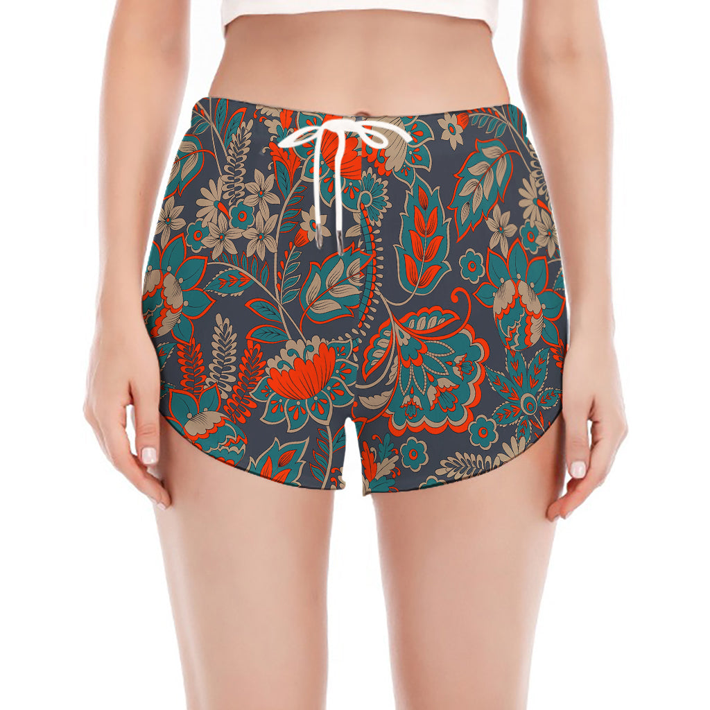 Retro Vintage Bohemian Floral Print Women's Split Running Shorts