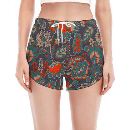 Retro Vintage Bohemian Floral Print Women's Split Running Shorts