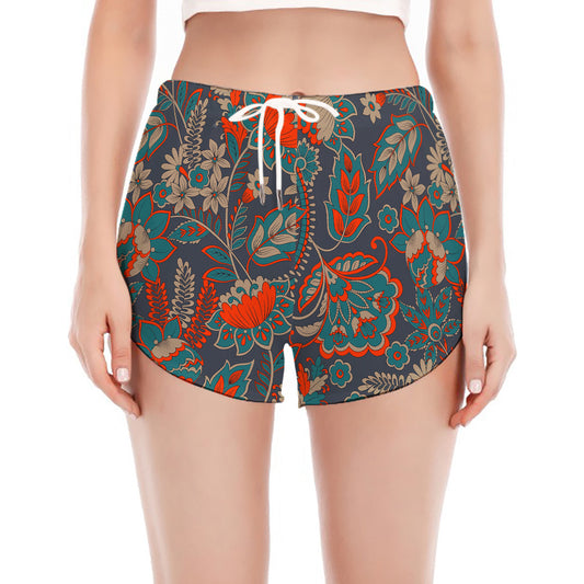 Retro Vintage Bohemian Floral Print Women's Split Running Shorts