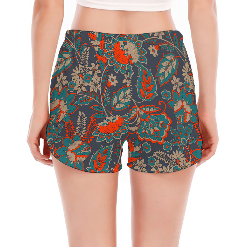 Retro Vintage Bohemian Floral Print Women's Split Running Shorts