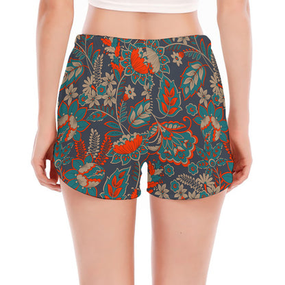 Retro Vintage Bohemian Floral Print Women's Split Running Shorts