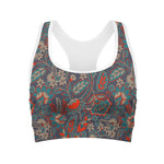 Retro Vintage Bohemian Floral Print Women's Sports Bra