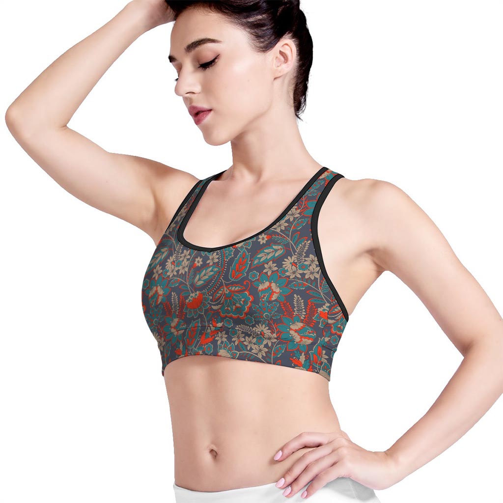 Retro Vintage Bohemian Floral Print Women's Sports Bra