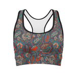 Retro Vintage Bohemian Floral Print Women's Sports Bra