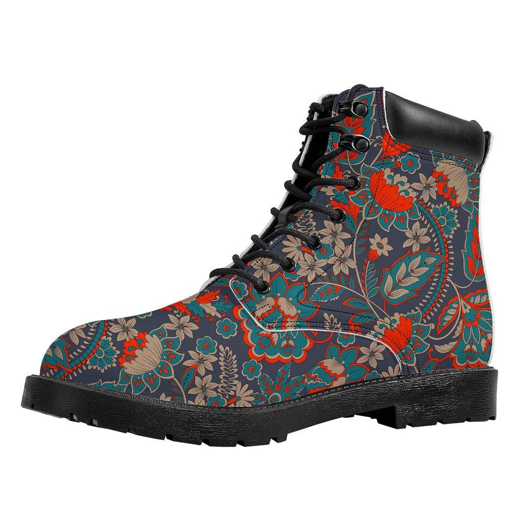 Retro Vintage Bohemian Floral Print Work Boots