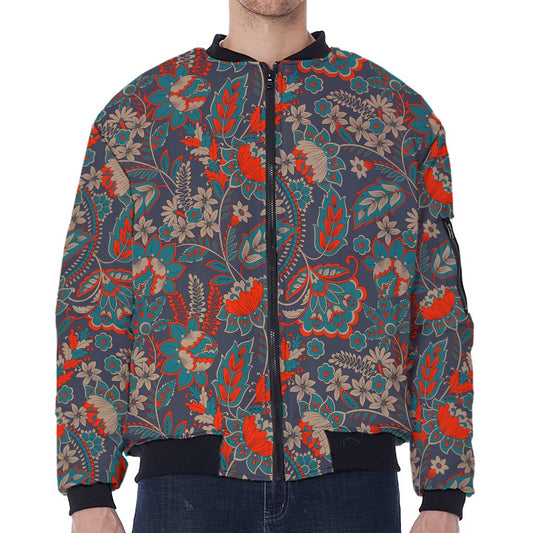 Retro Vintage Bohemian Floral Print Zip Sleeve Bomber Jacket