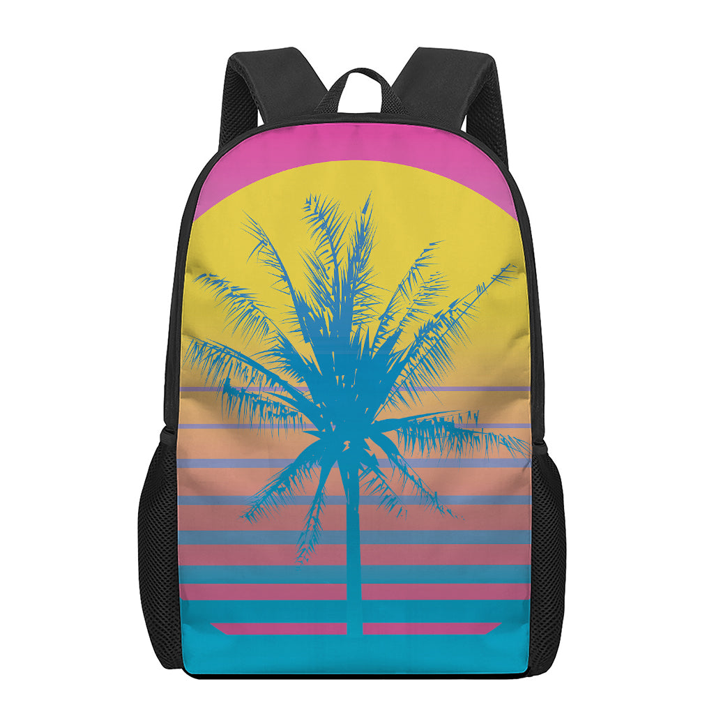Retrowave Sunset Palm Tree Print 17 Inch Backpack