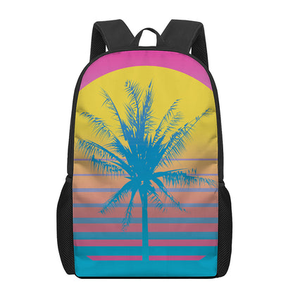 Retrowave Sunset Palm Tree Print 17 Inch Backpack