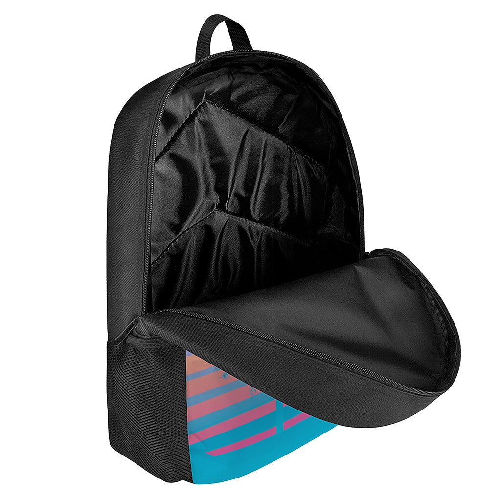 Retrowave Sunset Palm Tree Print 17 Inch Backpack