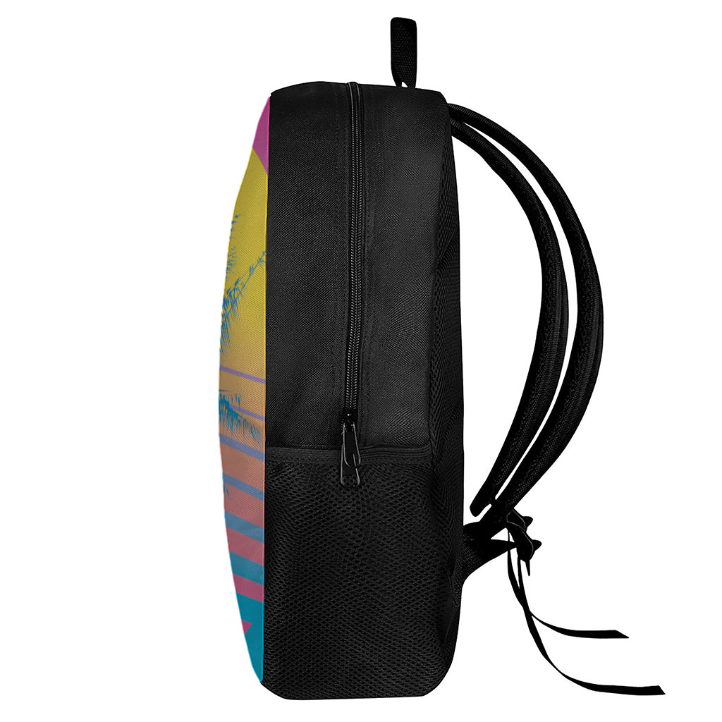 Retrowave Sunset Palm Tree Print 17 Inch Backpack