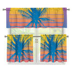 Retrowave Sunset Palm Tree Print 3 Piece Kitchen Curtains
