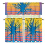 Retrowave Sunset Palm Tree Print 3 Piece Kitchen Curtains