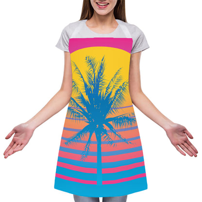 Retrowave Sunset Palm Tree Print Adjustable Apron