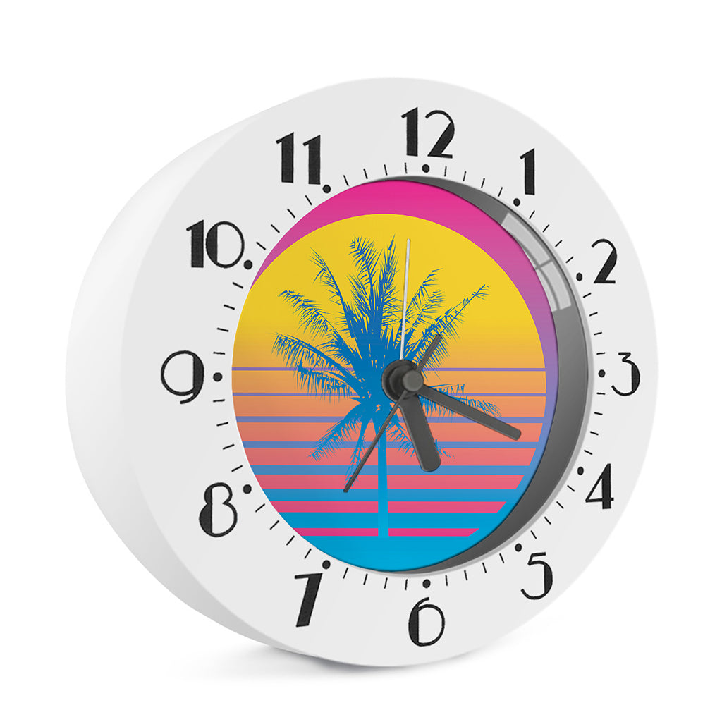 Retrowave Sunset Palm Tree Print Alarm Clock