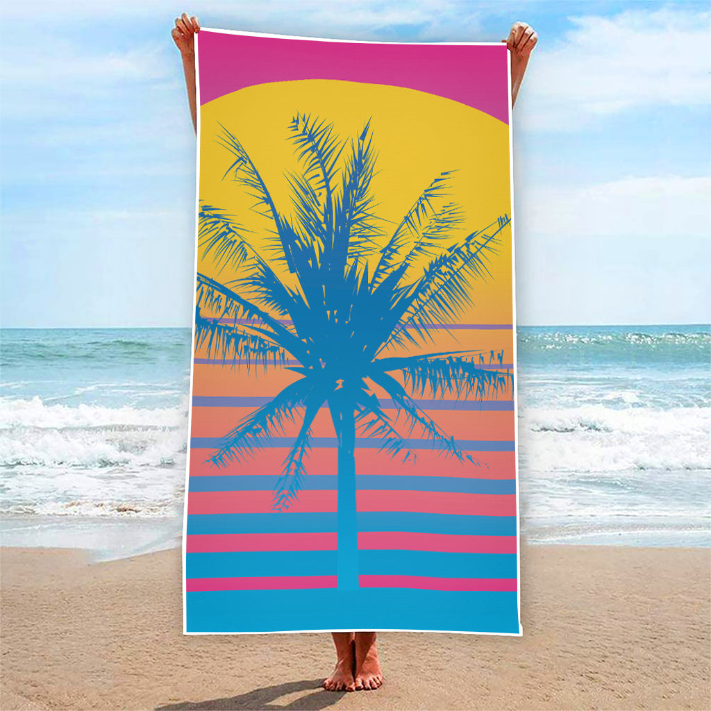 Retrowave Sunset Palm Tree Print Beach Towel