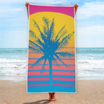 Retrowave Sunset Palm Tree Print Beach Towel