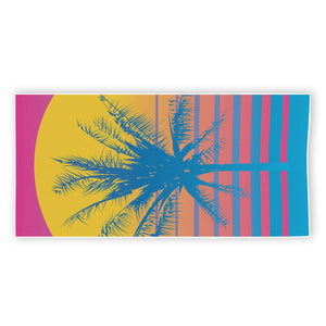 Retrowave Sunset Palm Tree Print Beach Towel