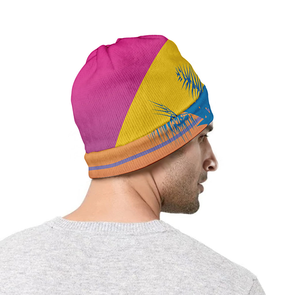 Retrowave Sunset Palm Tree Print Beanie