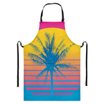 Retrowave Sunset Palm Tree Print Bib Apron With Pocket