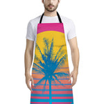 Retrowave Sunset Palm Tree Print Bib Apron With Pocket