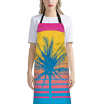 Retrowave Sunset Palm Tree Print Bib Apron With Pocket