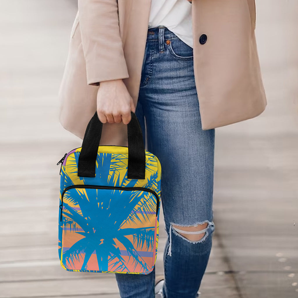 Retrowave Sunset Palm Tree Print Bible Tote Bag