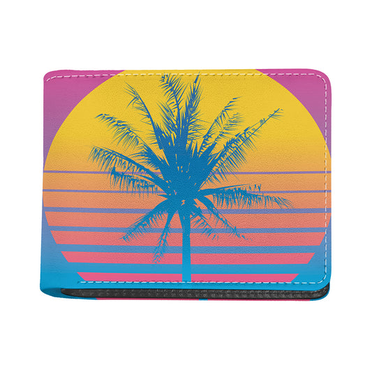 Retrowave Sunset Palm Tree Print Bifold Wallet