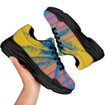 Retrowave Sunset Palm Tree Print Black Chunky Shoes