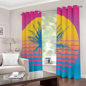 Retrowave Sunset Palm Tree Print Blackout Grommet Curtains