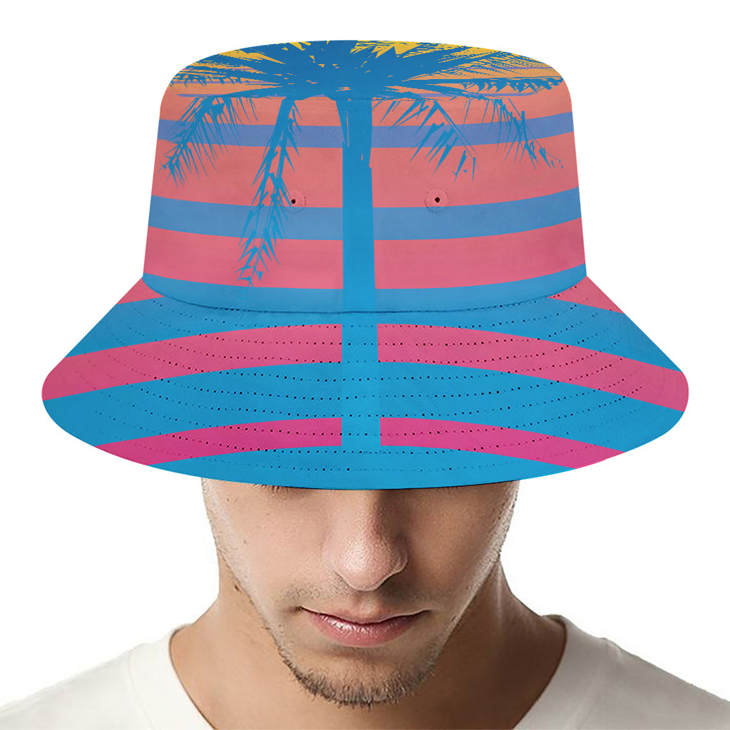 Retrowave Sunset Palm Tree Print Bucket Hat