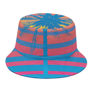 Retrowave Sunset Palm Tree Print Bucket Hat
