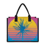 Retrowave Sunset Palm Tree Print Canvas Tote Bag