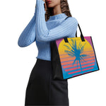 Retrowave Sunset Palm Tree Print Canvas Tote Bag