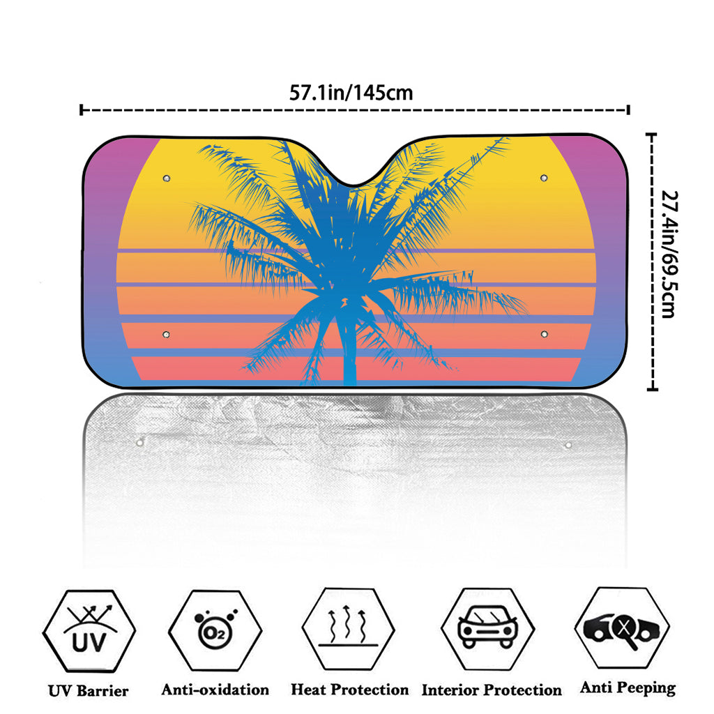 Retrowave Sunset Palm Tree Print Car Windshield Sun Shade