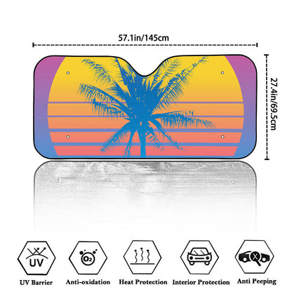 Retrowave Sunset Palm Tree Print Car Windshield Sun Shade