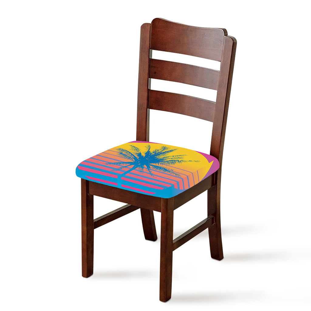 Retrowave Sunset Palm Tree Print Chair Cushion Cover
