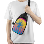 Retrowave Sunset Palm Tree Print Chest Bag