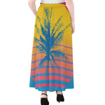 Retrowave Sunset Palm Tree Print Chiffon Maxi Skirt