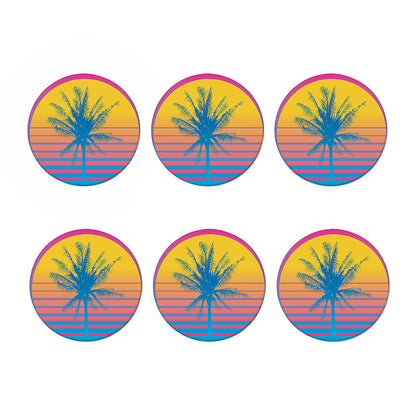 Retrowave Sunset Palm Tree Print Coaster Set