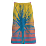 Retrowave Sunset Palm Tree Print Cotton Front Slit Maxi Skirt
