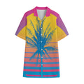 Retrowave Sunset Palm Tree Print Cotton Hawaiian Shirt