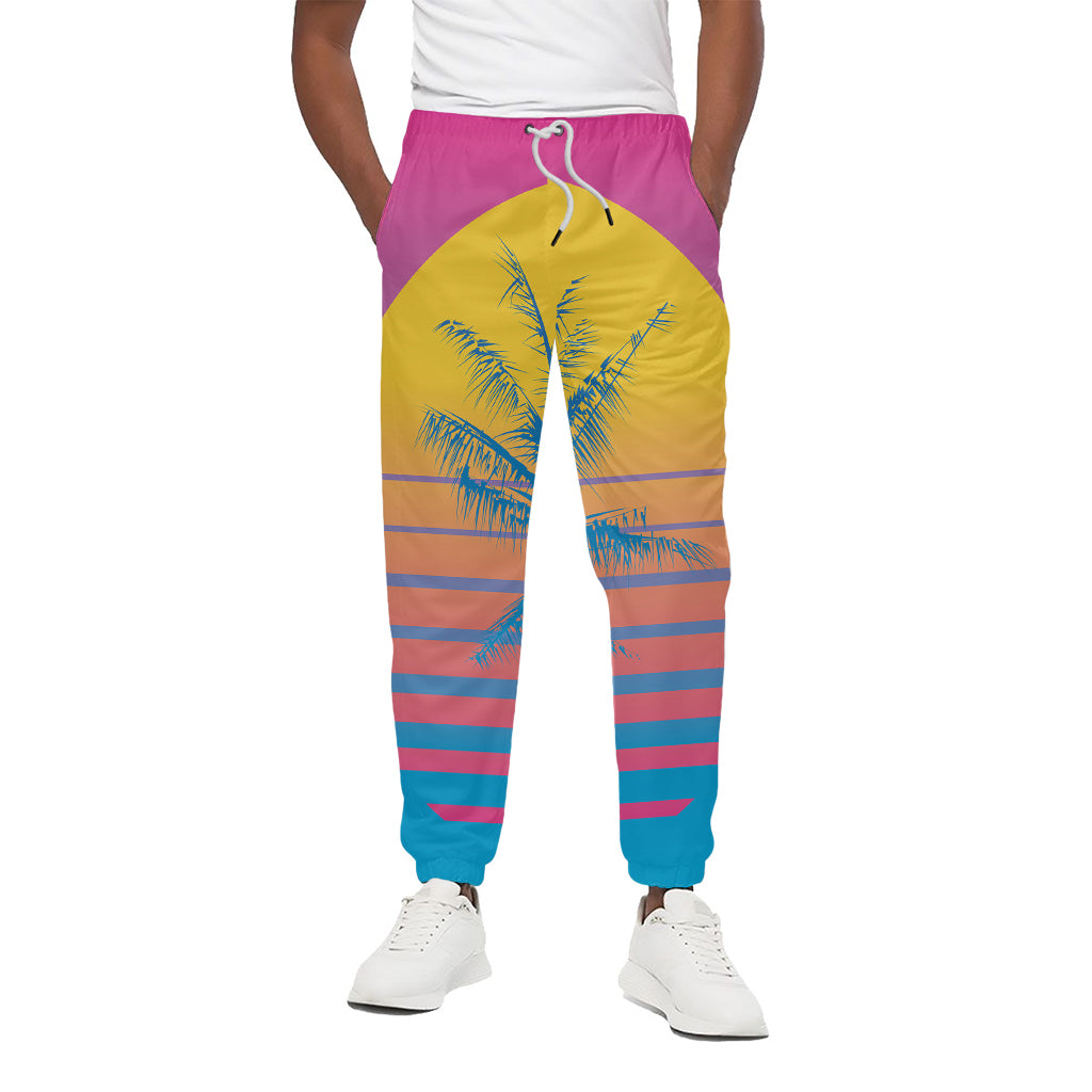 Retrowave Sunset Palm Tree Print Cotton Pants