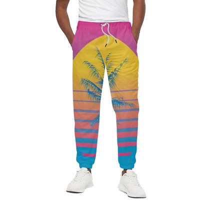 Retrowave Sunset Palm Tree Print Cotton Pants