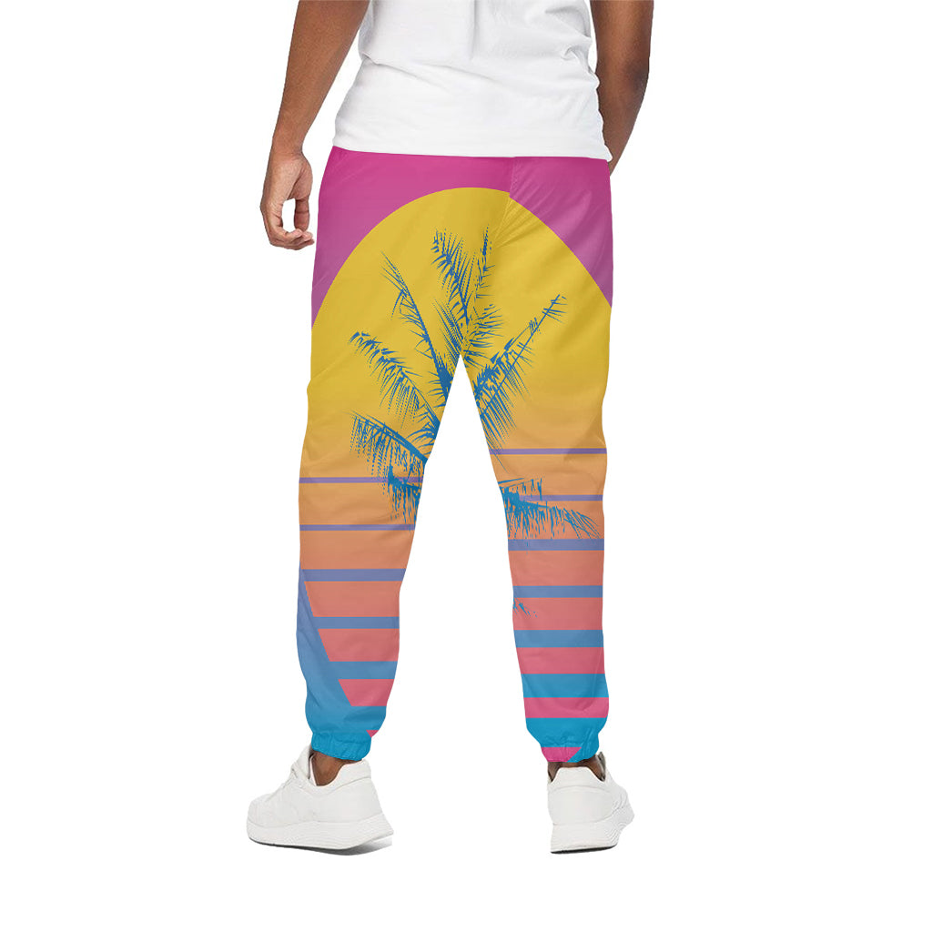 Retrowave Sunset Palm Tree Print Cotton Pants