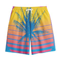 Retrowave Sunset Palm Tree Print Cotton Shorts