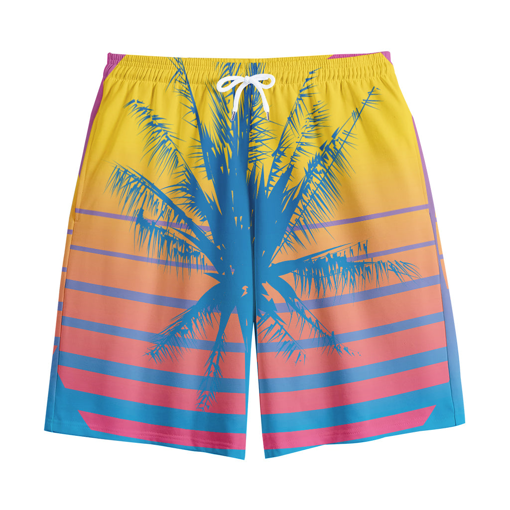 Retrowave Sunset Palm Tree Print Cotton Shorts