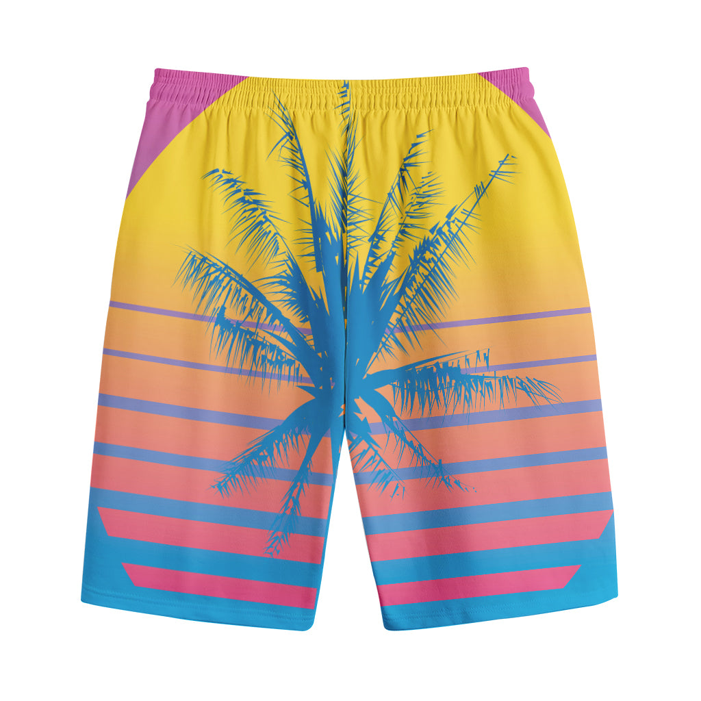 Retrowave Sunset Palm Tree Print Cotton Shorts