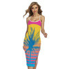 Retrowave Sunset Palm Tree Print Cross Back Cami Dress