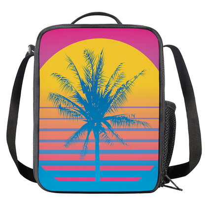 Retrowave Sunset Palm Tree Print Crossbody Lunch Bag